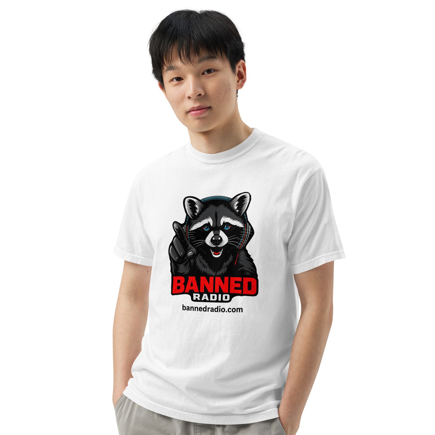 BANNED RADIO white Unisex garment-dyed heavyweight t-shirt