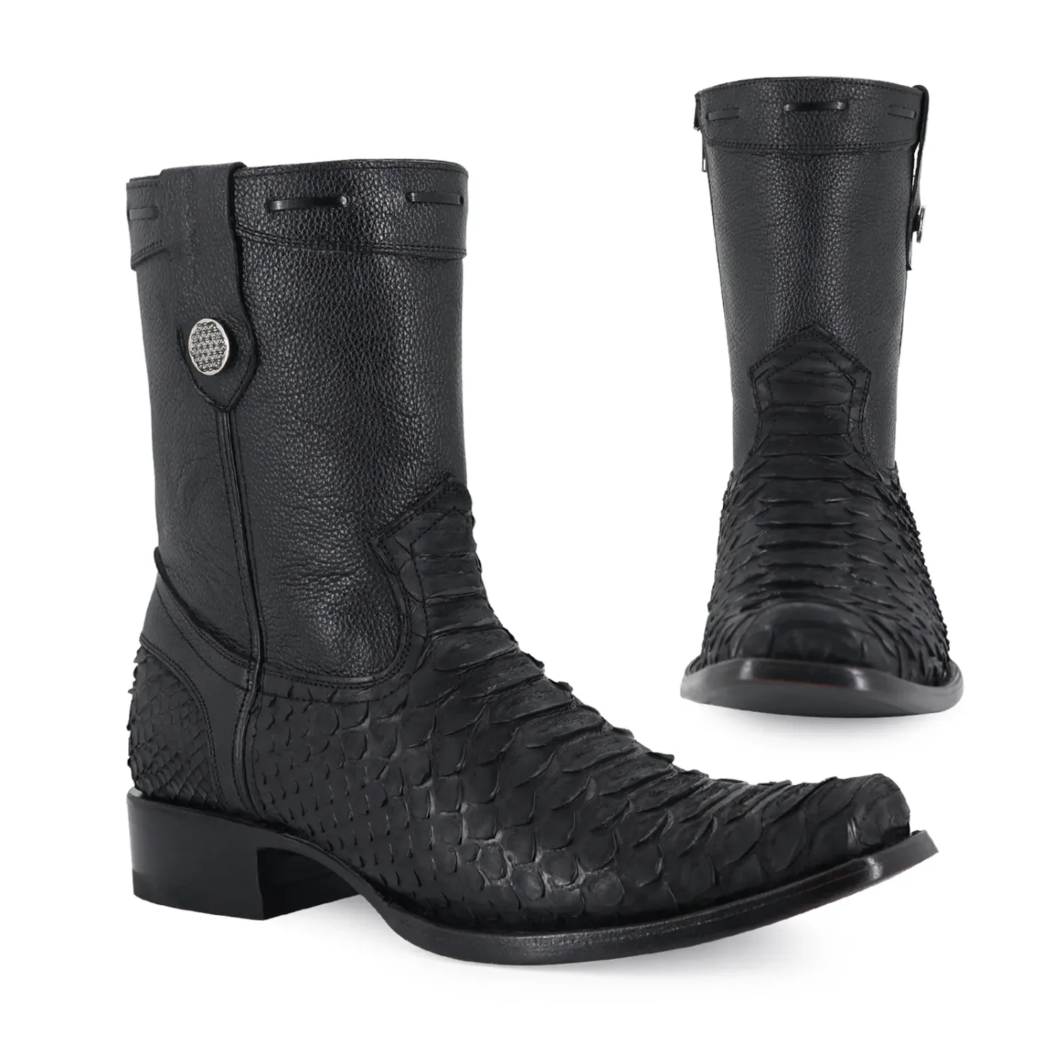 Botin Dylan Piel De Piton Nobuck Negro
