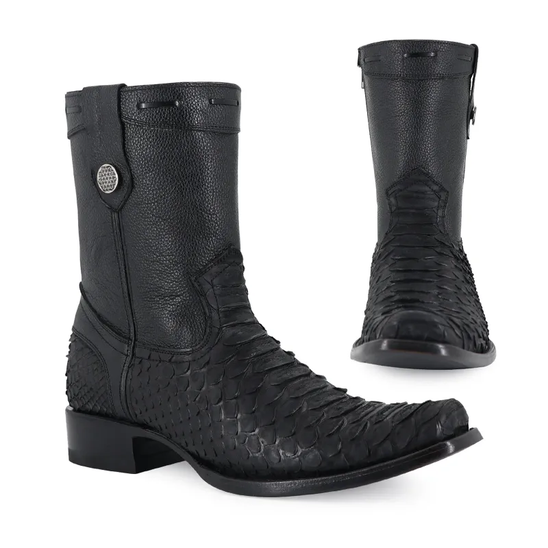 Botin Dylan Piel De Piton Nobuck Negro