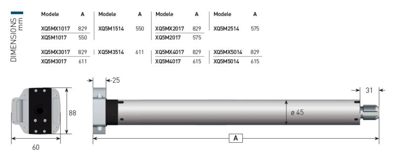 Moteur Filaire 40 Nm Gaposa XQ5 M4017  pour Volets et Stores
