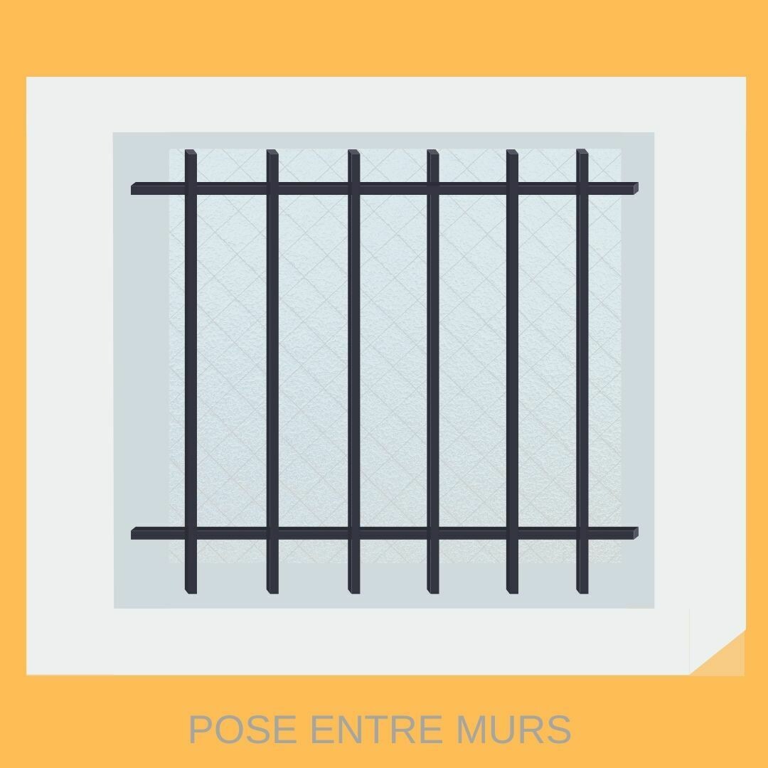 Grille de défense en acier pour fenêtre - Mode de pose entre murs (tableau).