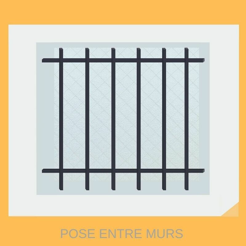 Grille de défense en acier pour fenêtre - Mode de pose entre murs (tableau).