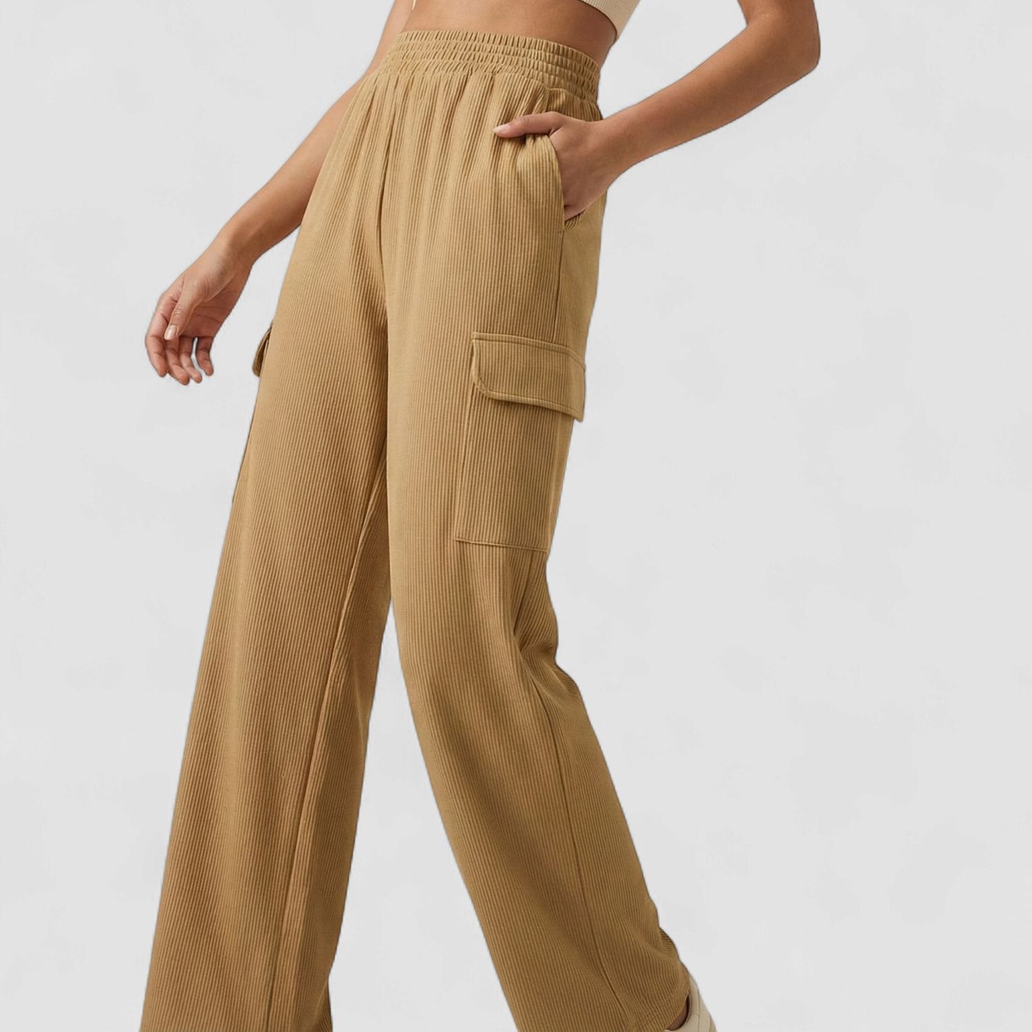 WOMEN CARGO PANTS, Colour: BEIGE, Size: 26