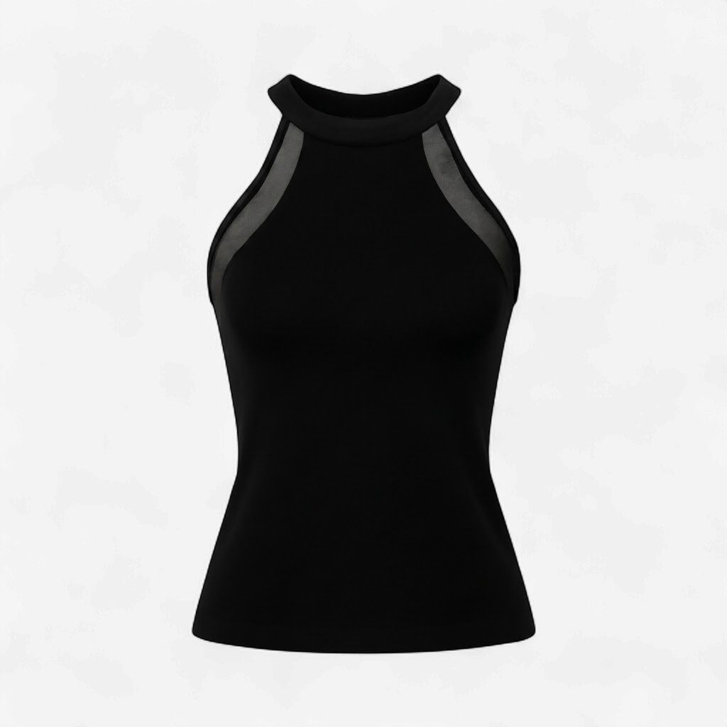 BLACK HALTER NECK TOP