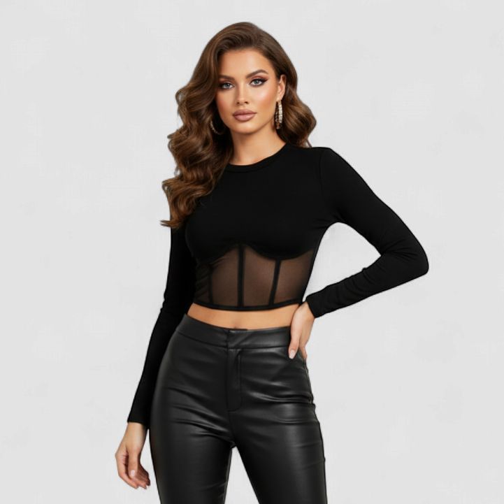 BLACK HIGH NECK CROP TOP