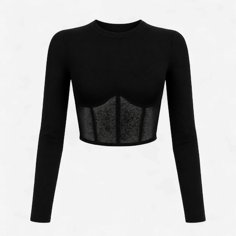 BLACK HIGH NECK CROP TOP