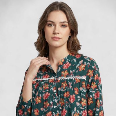 WOMEN FLORAL PRINT TUNIC TOP