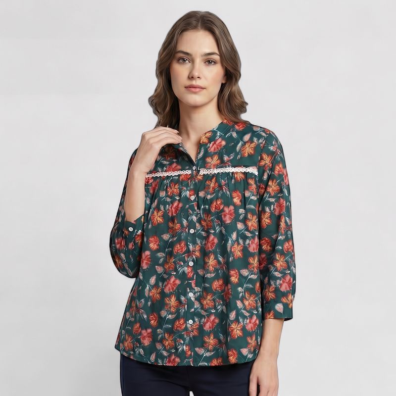 WOMEN FLORAL PRINT TUNIC TOP
