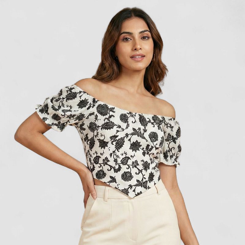 WOMEN PRINTED FLORAL CROP TOP