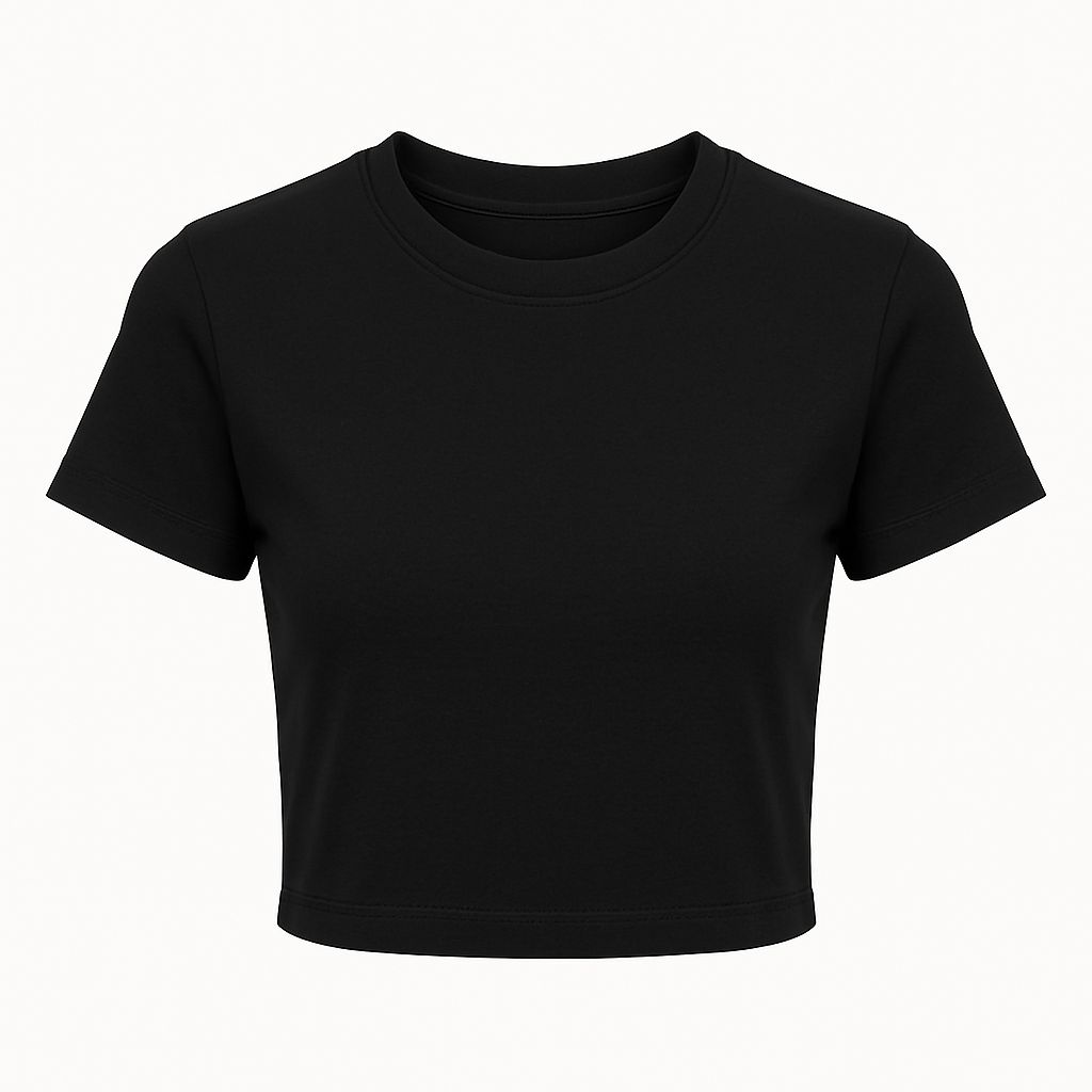 Women Plain Crop Top, Colour: JET BLACK, Size: EXTRA SMALL