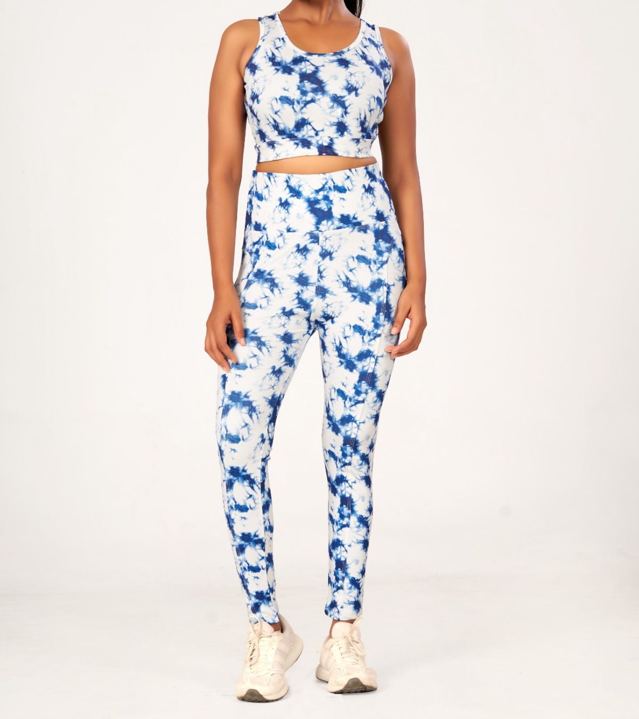 YOGA CO-ORD PRINTED PANTS, Colour: BLUE-WHITE, Size: SMALL