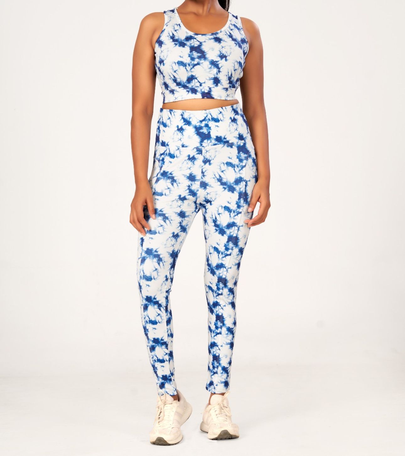 YOGA CO-ORD PRINTED PANTS, Colour: BLUE-WHITE, Size: SMALL