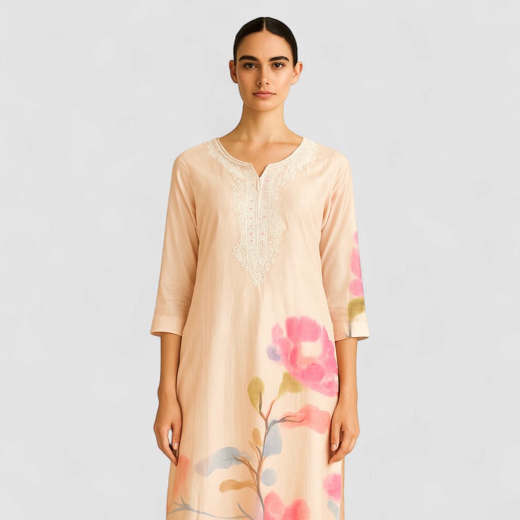 SOFT SILK EMBROIDERY KURTI, Size: SMALL