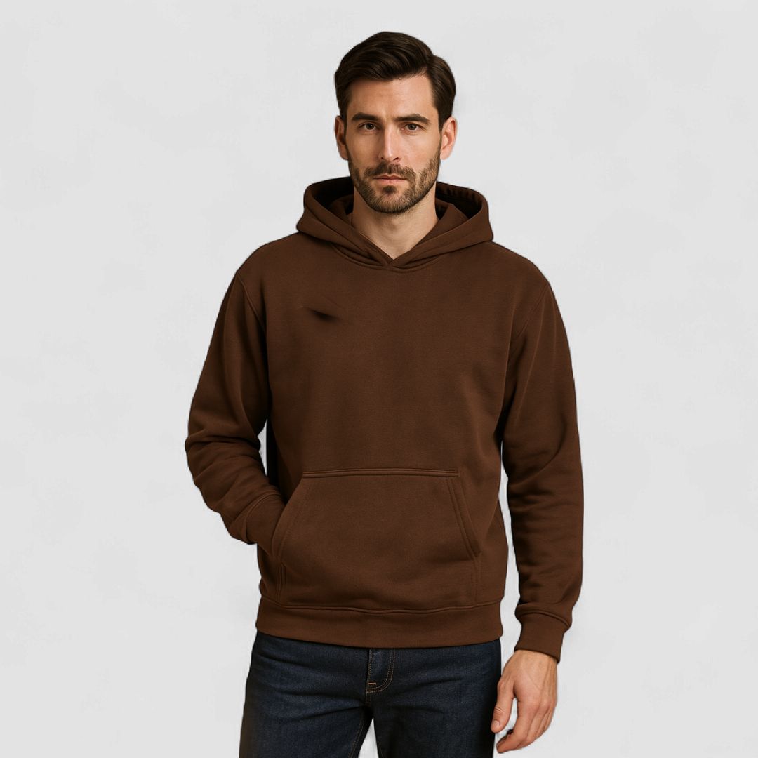 MEN COTTON HOODIE | BROWN, Colour: BROWN, Size: SMALL
