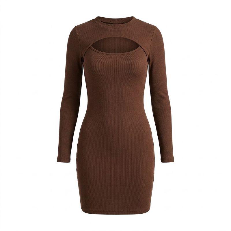 Brown Round Neck Bodycon Dress