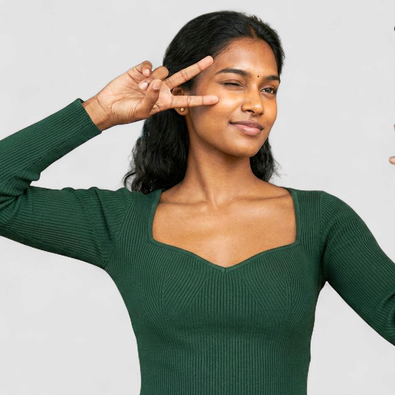 GREEN SCISSOR RIBBED CROP TOP