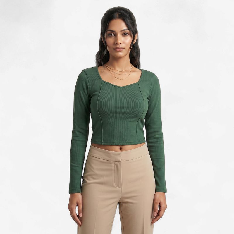 GREEN SCISSOR RIBBED CROP TOP
