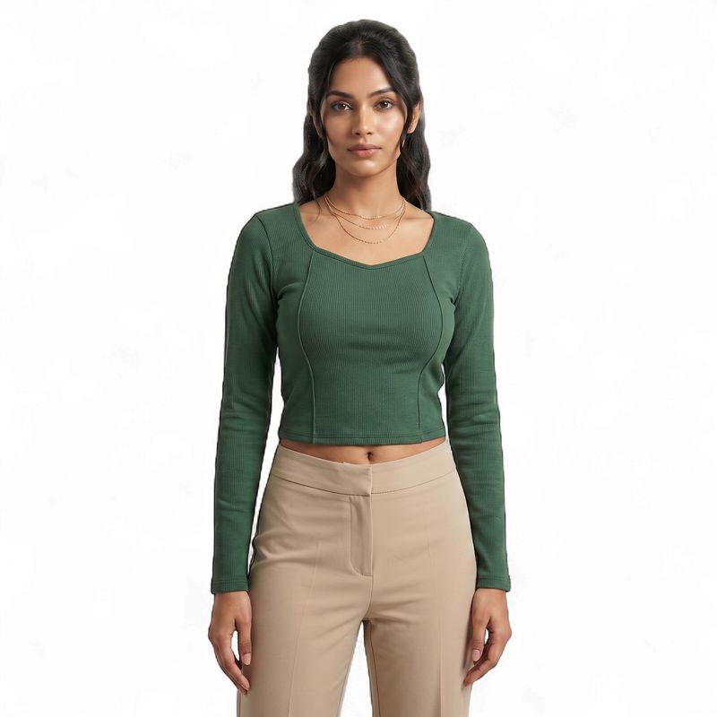 GREEN SCISSOR RIBBED CROP TOP