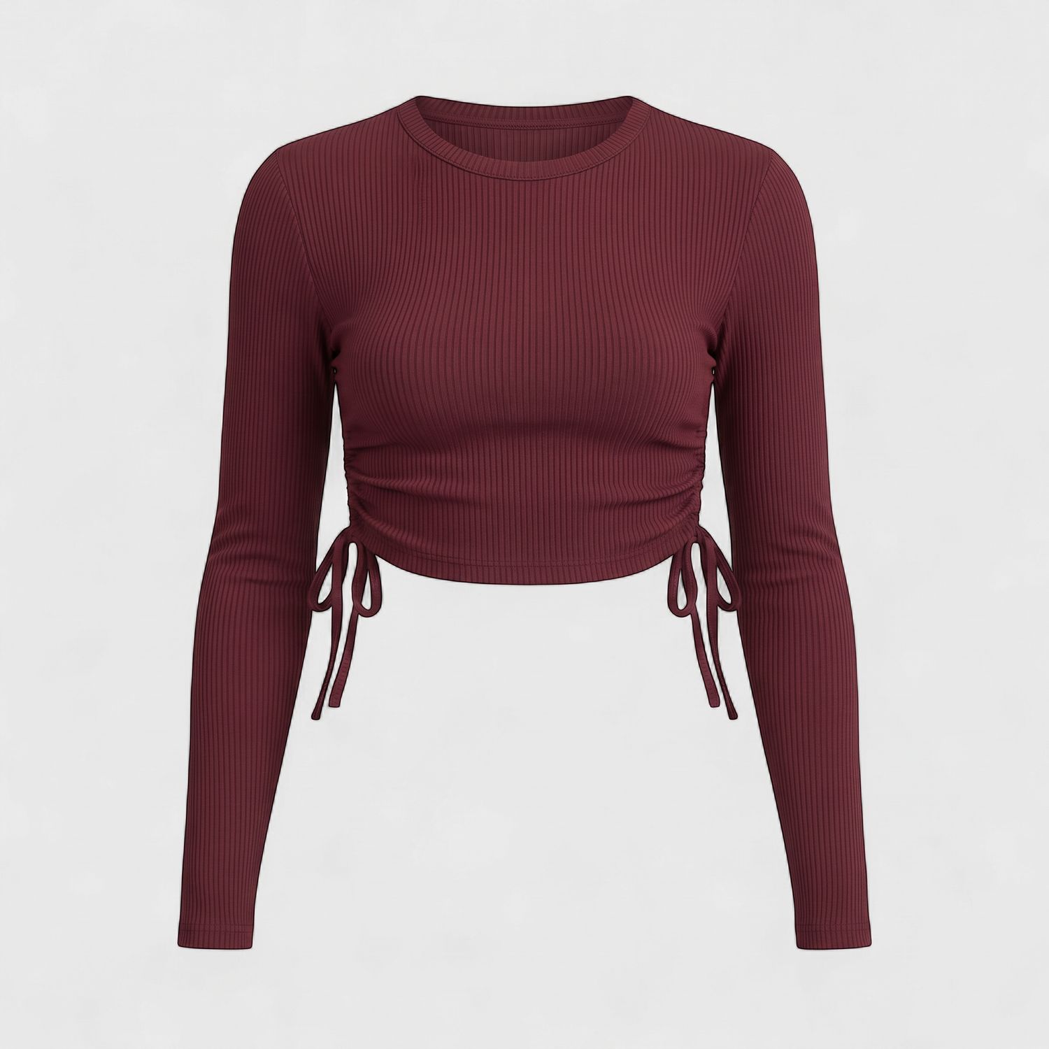 MAROON RIBBED FULL  SLEEVES TOP