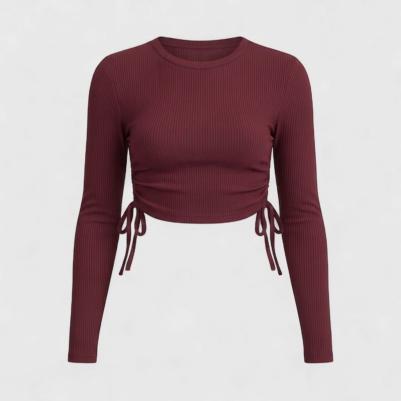 MAROON RIBBED FULL  SLEEVES TOP