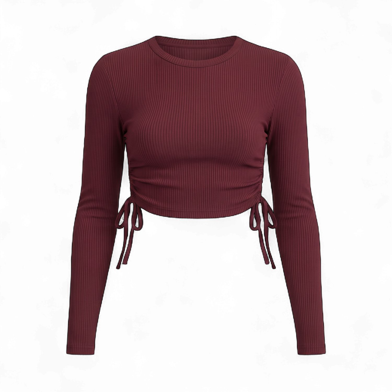 MAROON RIBBED FULL  SLEEVES TOP