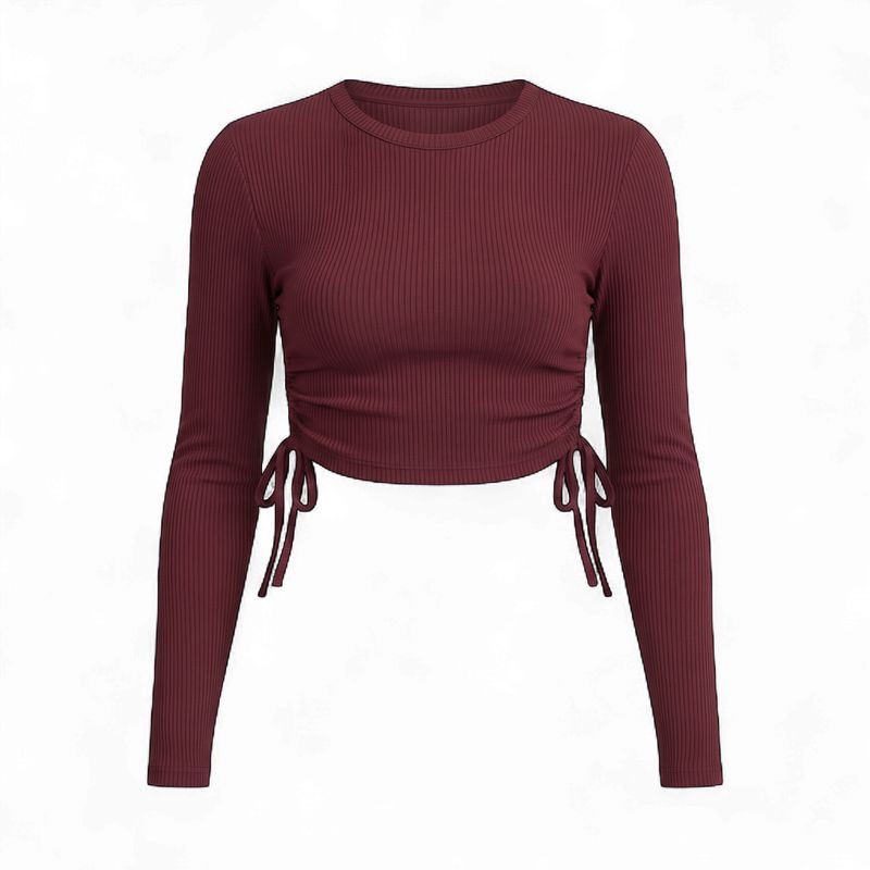 MAROON RIBBED FULL  SLEEVES TOP