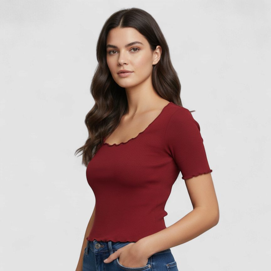 MAROON RIBBED TOP