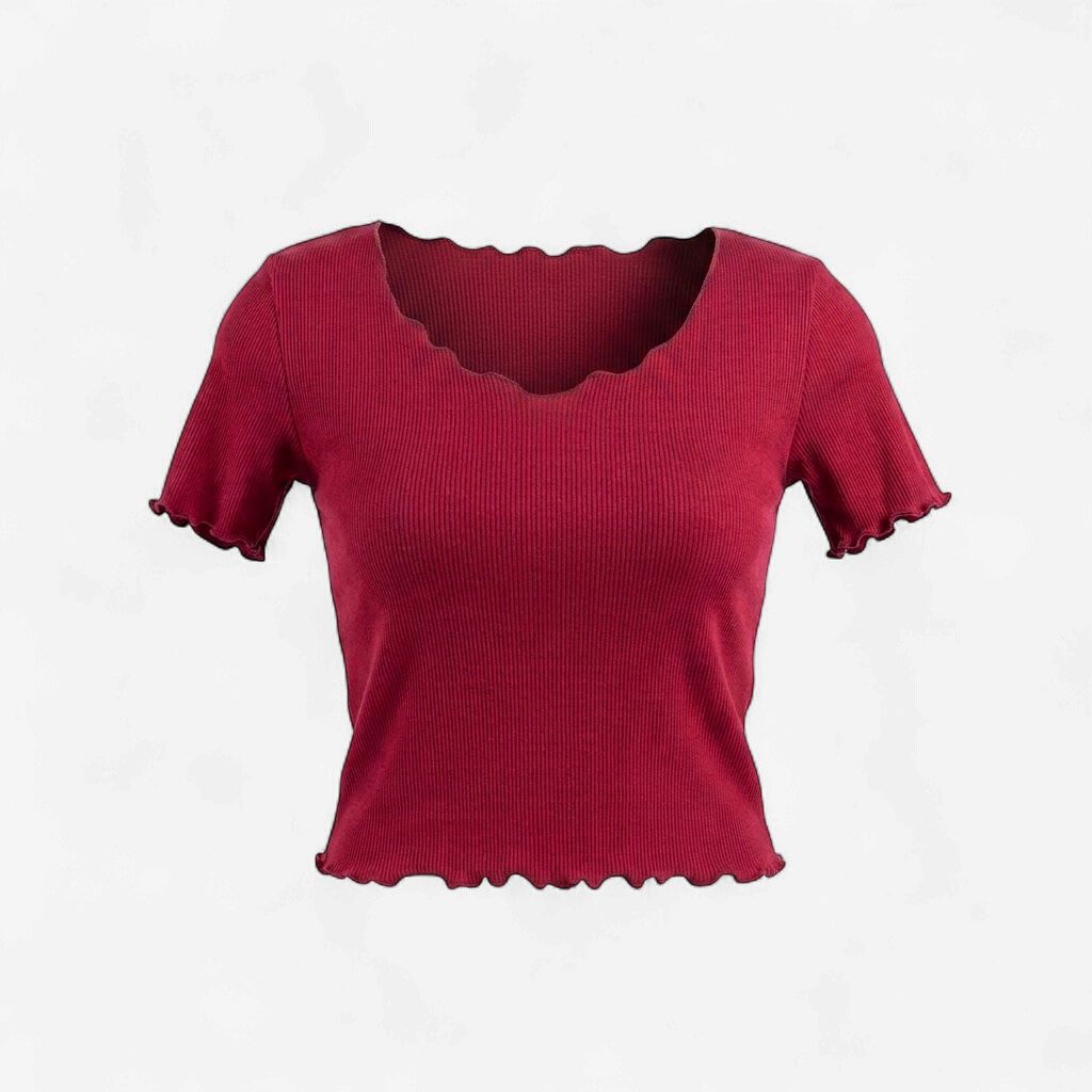 MAROON RIBBED CROP TOP
