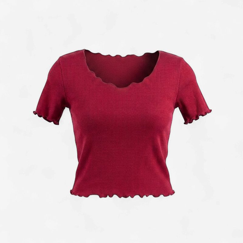 MAROON RIBBED CROP TOP