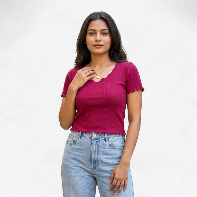 MAROON RIBBED CROP TOP