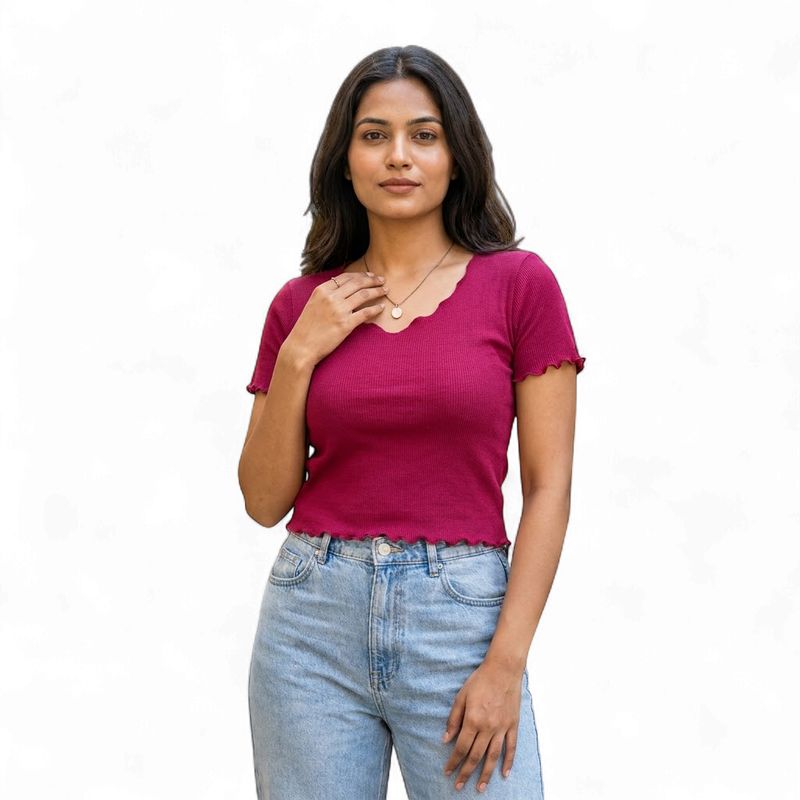 MAROON RIBBED CROP TOP