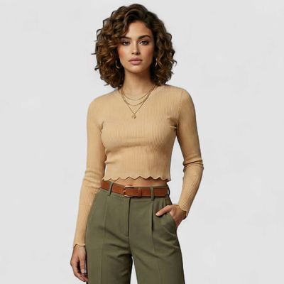 RIBBED HIGH NECK CREAM TOP