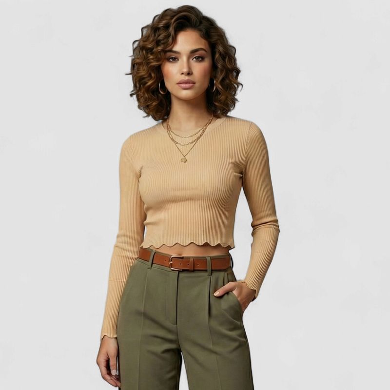 RIBBED HIGH NECK CREAM TOP