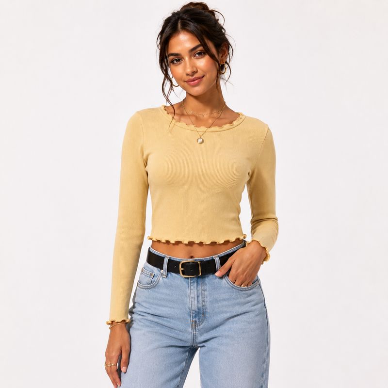 RIBBED HIGH NECK CREAM TOP