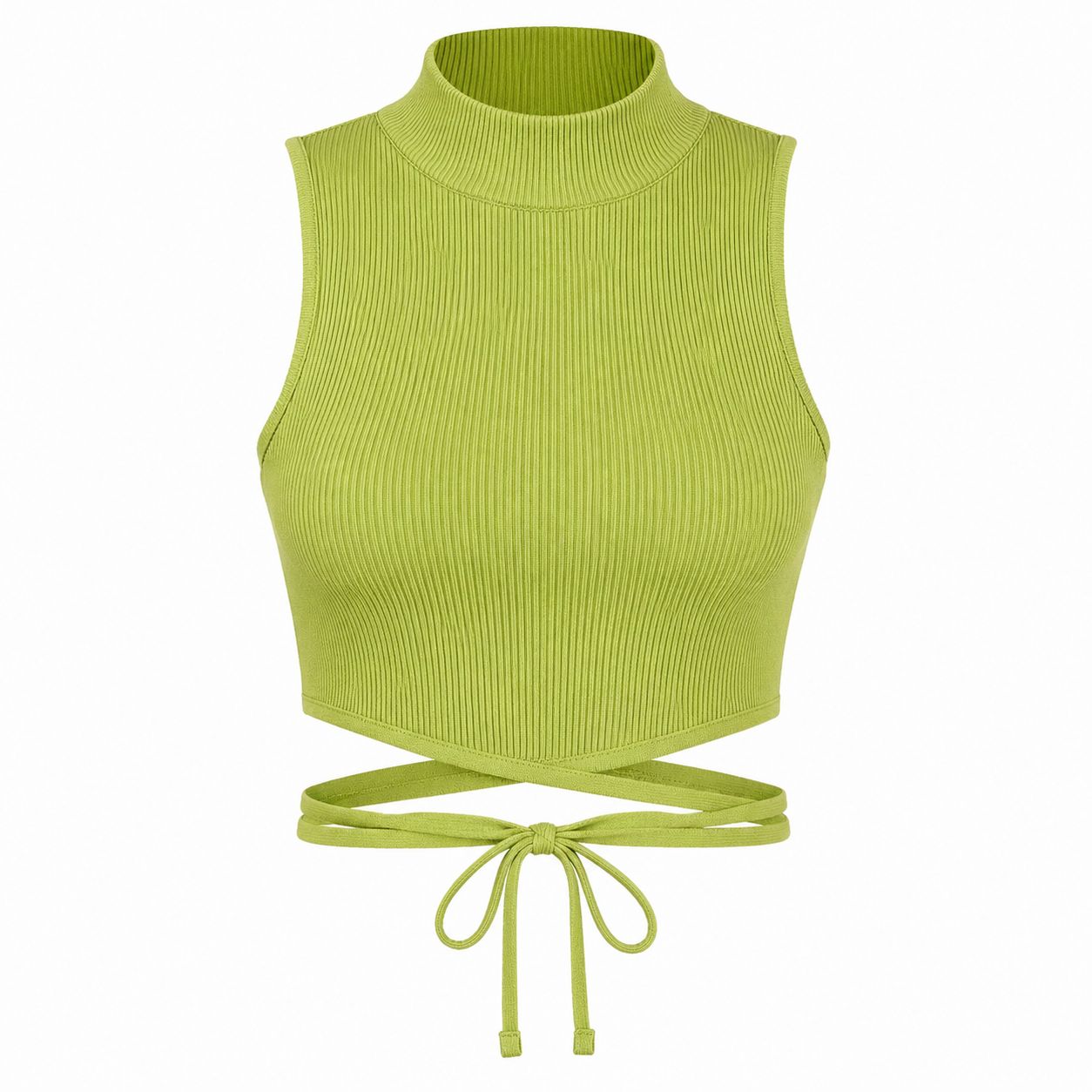 GREEN MOCK NECK RIBBED TOP