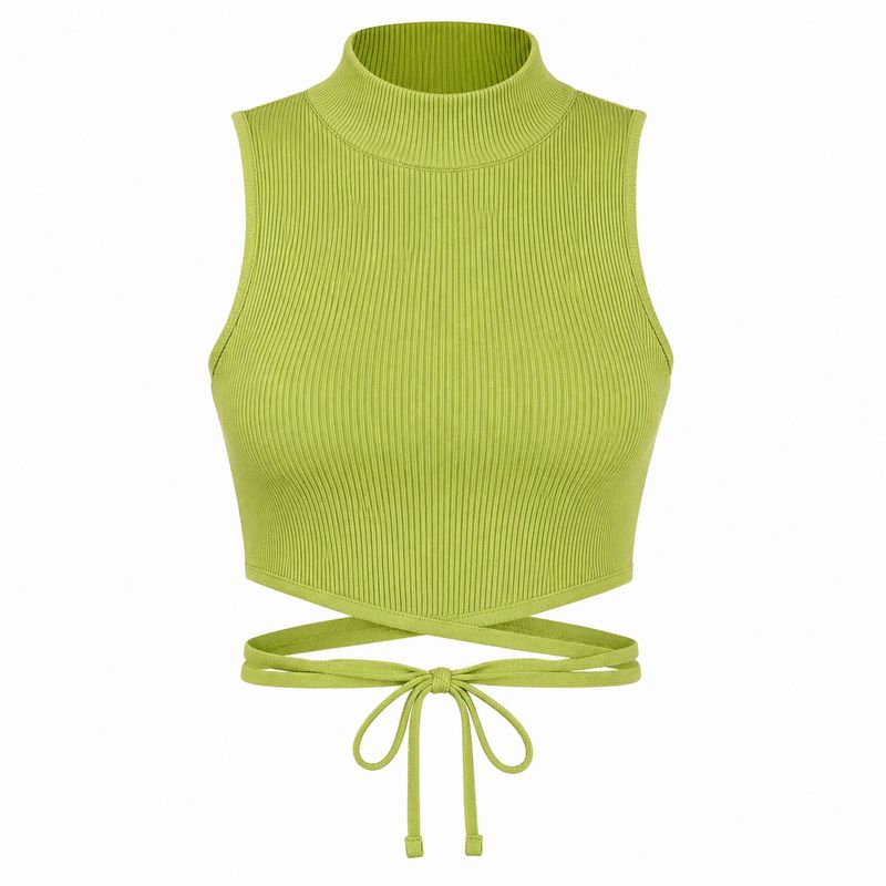 GREEN MOCK NECK RIBBED TOP