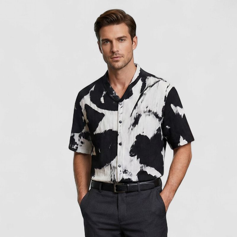 CUBAN COLLAR BLACK PRINTED SHIRTS