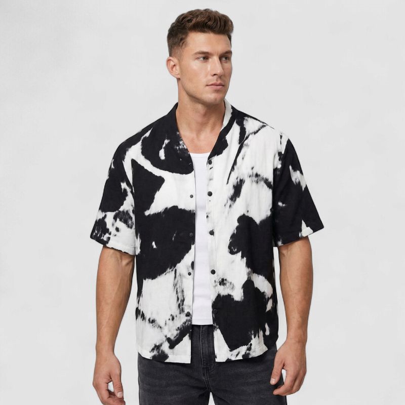 CUBAN COLLAR BLACK PRINTED SHIRTS