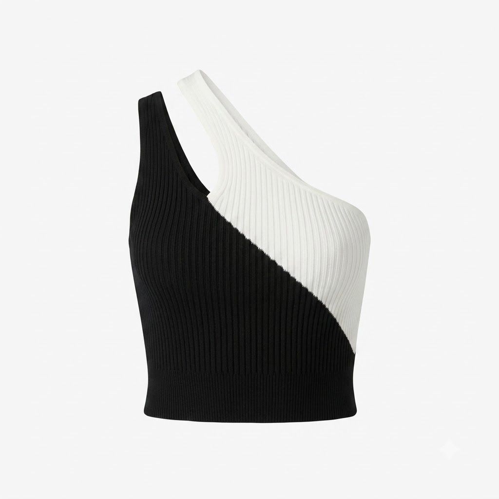 ONE SHOULDER RIDDED CROP TOP