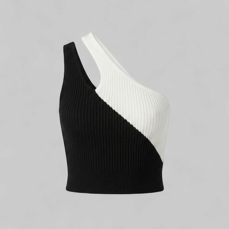 ONE SHOULDER RIDDED CROP TOP