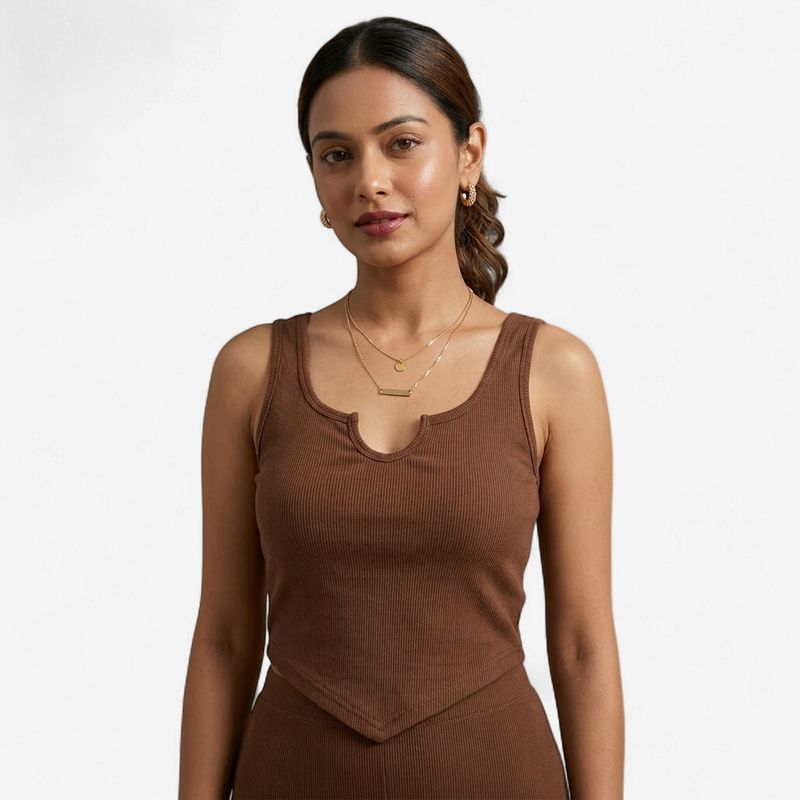 RIBBED TANK TOP BROWN