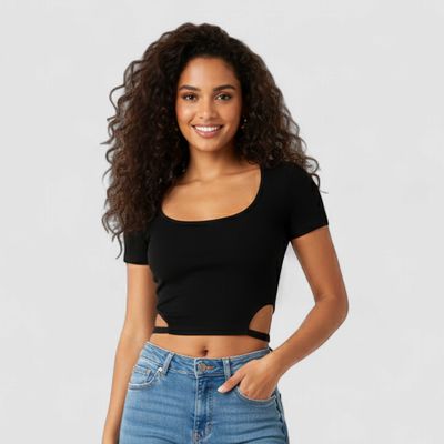 BLACK RIBBED REGULAR CROP TOP