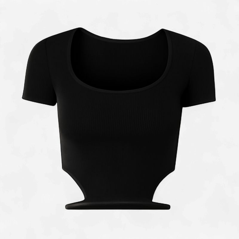 BLACK RIBBED REGULAR CROP TOP