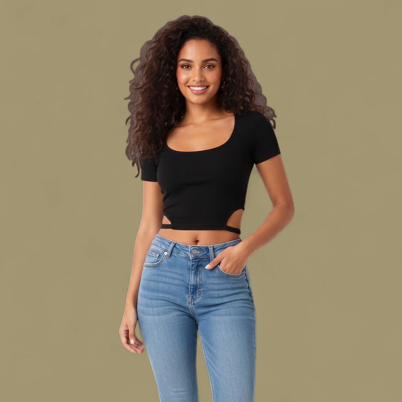 BLACK RIBBED REGULAR CROP TOP
