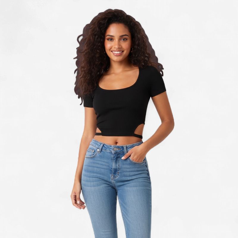 BLACK RIBBED REGULAR CROP TOP