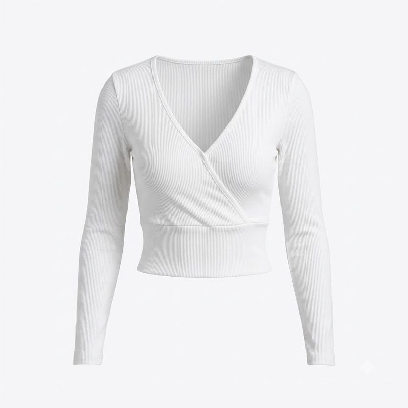 Ribbed V-Neck Fitted Crop Top