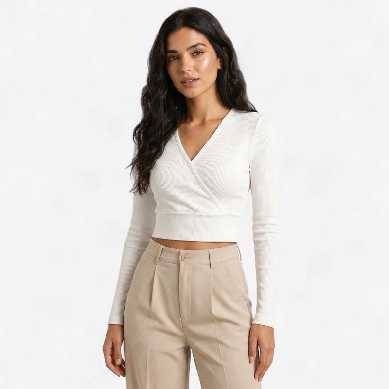Ribbed V-Neck Fitted Crop Top