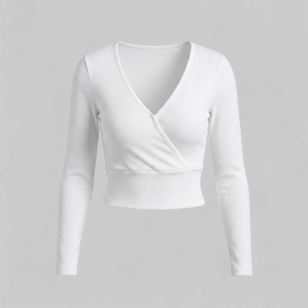 Ribbed V-Neck Fitted Crop Top