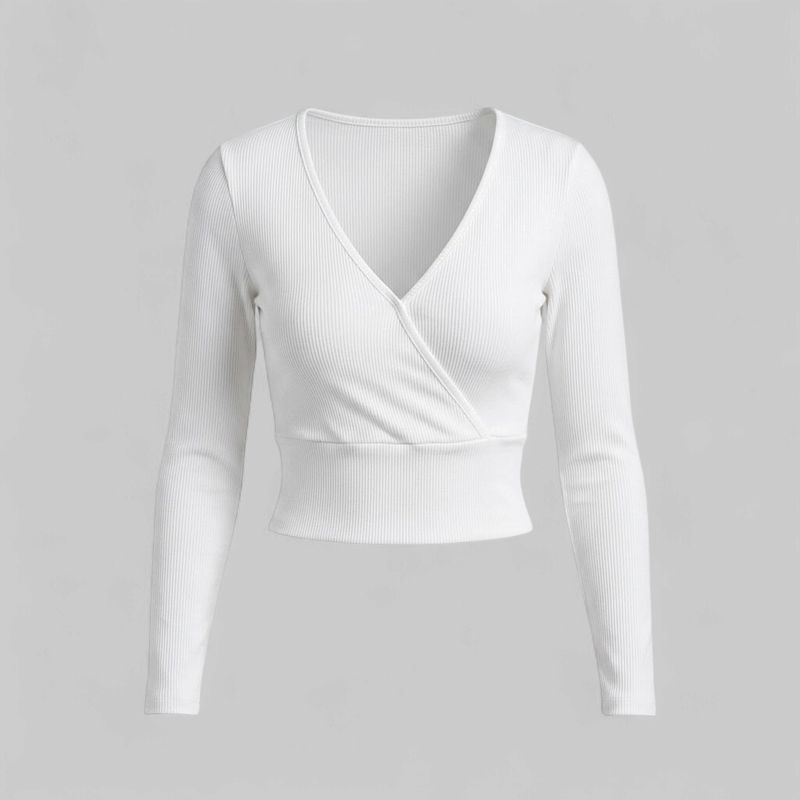 Ribbed V-Neck Fitted Crop Top