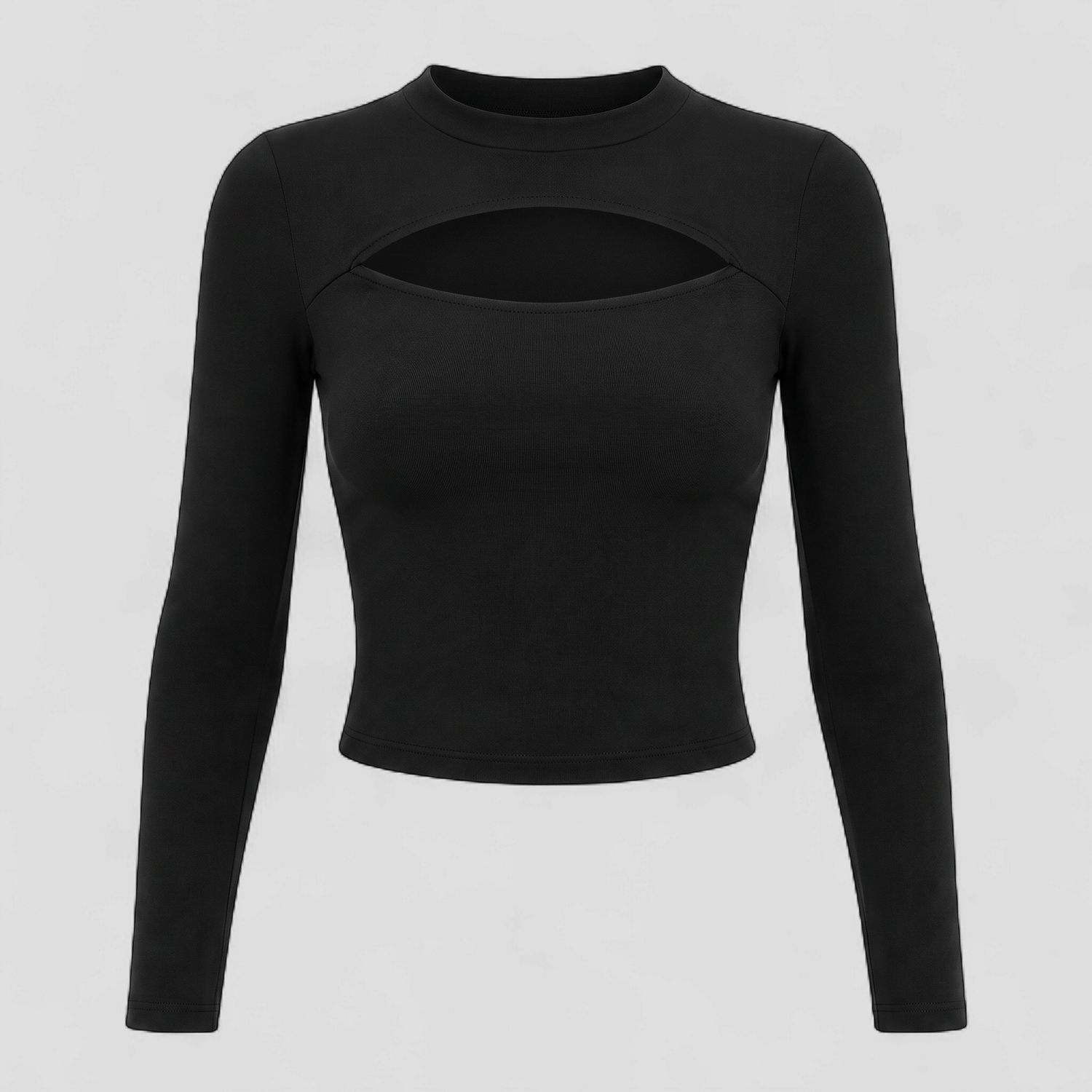 BLACK RIBBED MOCK NECK CUT OUT TOP